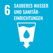 Schriftzug 6 sauberes Wasser und Sanitäreinrichtungen mit Abbildung von Wassertropfen
