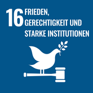 Schriftzug SDG 16 Frieden Gerechtigkeit und starke Institutionen 