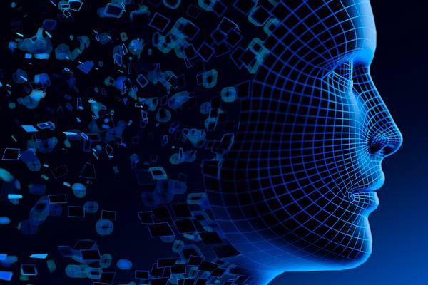 Ein futuristischer Frauenkopf. 