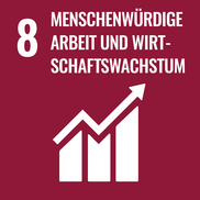 Schriftzug SDG 8 menschenwürdige Arbeit und Wirtschaftswachstum 