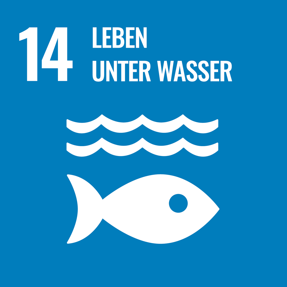 Schriftzug 14 Leben unter Wasser mit Abbildung eines Fisches unter Wasser