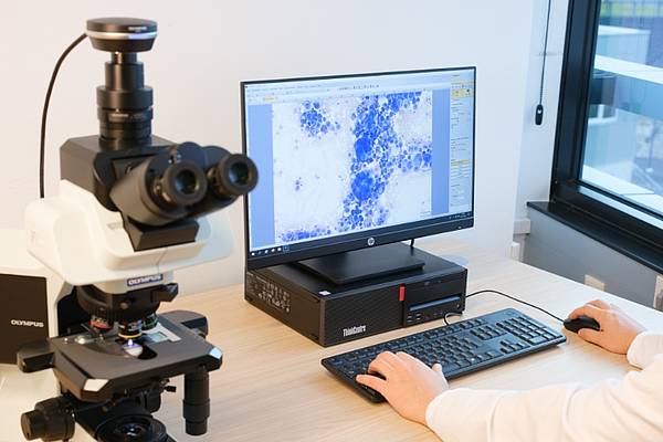 © HCW/Leitner Ein Mikroskop und ein PC-Bildschirm