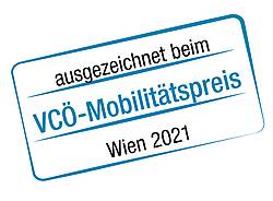 Stempel mit Schriftzug ausgezeichnet beim VCÖ-Mobilitätspreis Wien 2021