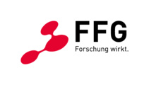 Logo mit drei roten verbundenen Punkten und dem Wortlaut F F G Forschung wirkt.