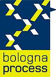 Logo der gelben und weißen Sterne auf einem blauen Hintergrund und die Wörter Bologna Process