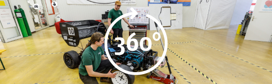 Raum im High Tech Campus der F H Campus Wien von einem Kreis mit Pfeil und 360 überlagert