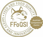 Zu sehen ist das Logo des Astrian Competence Center for Food Quality, Safety and Innovation. Das Design zeigt einen stilisierten Wolf in einem matten Goldton.