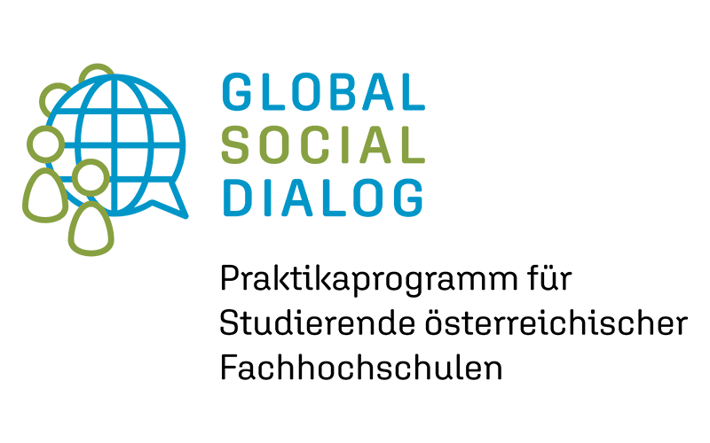 Logo Global Social Dialog Logo mit Schriftzug Global Social Dialog Praktikaprogramm für Studierende österreichischer Fachhochschulen