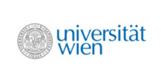 Das Logo der Universität Wien ist in einem blauen Schriftzug dargestellt, daneben ist Siegel der Uni zu erkennen.