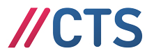 Logo CTS Zwei rote Querstriche und in blau der Schriftzug CTS