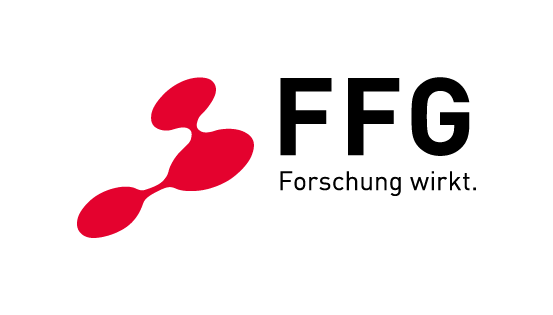 Logo mit drei roten verbundenen Punkten und dem Wortlaut F F G Forschung wirkt.