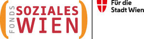 Logo mit Schriftzug Fonds Soziales Wien mit Wienwappen und Text Für die Stadt Wien