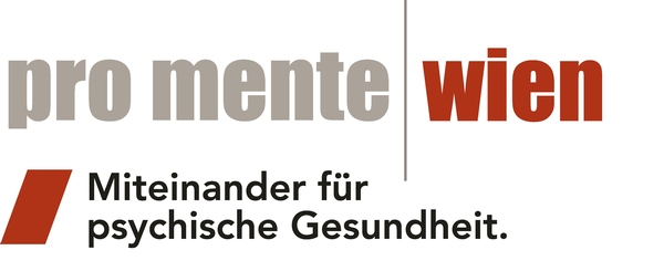 Logo pro mente wien mit Text "Miteinander für psychische Gesundheit"
