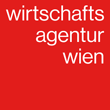 Logo auf rotem Hintergrund mit dem Schriftzug in weiß Wirtschaftsagentur Wien