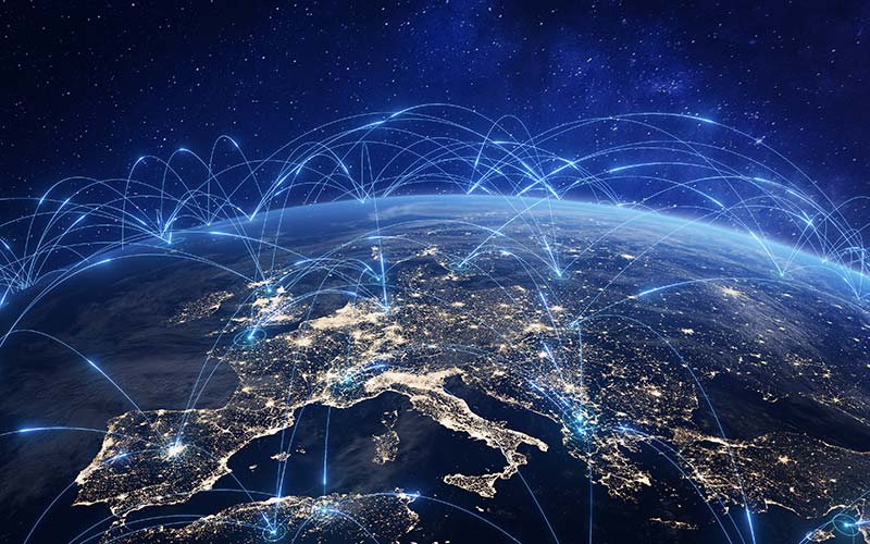 world map that is digitally connected