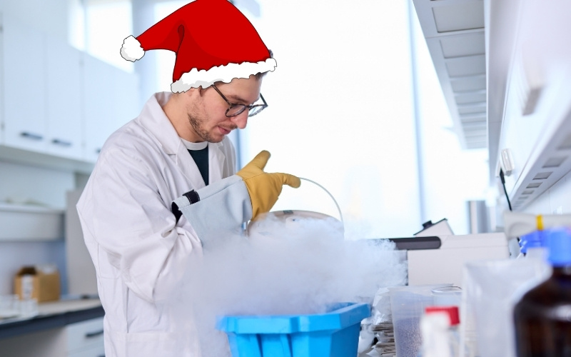 Forscher mit Weihnachtsmütze im Labor