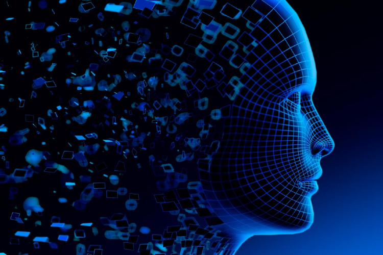 Ein futuristischer Frauenkopf. 