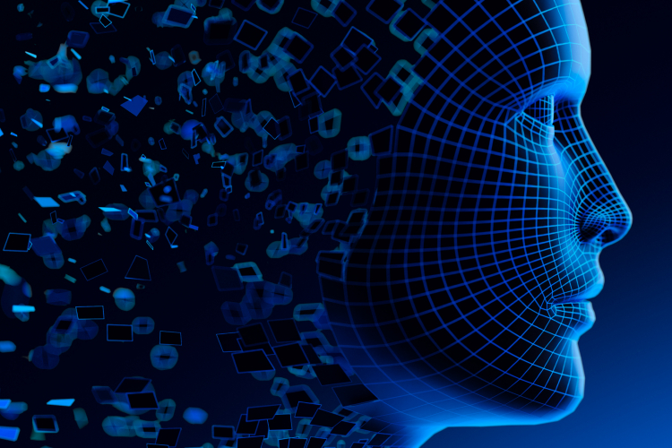 Ein futuristischer Frauenkopf. 